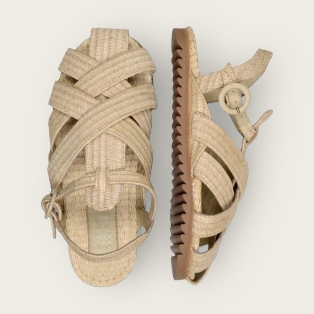 NWT | Farm Rio | Raffia Zigzag Sandal | Raffia Tan Beige | 8.5 US